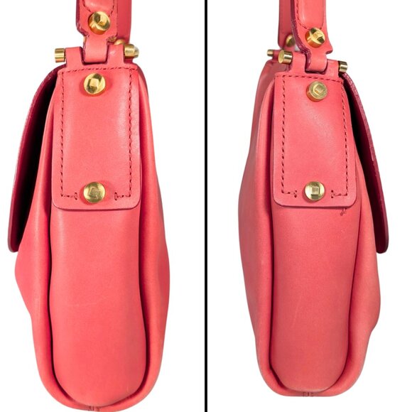 Ellen Tracy Barbie Pink Leather Turn Lock Flap Cover Shoulder Bag - Picture 4 of 12